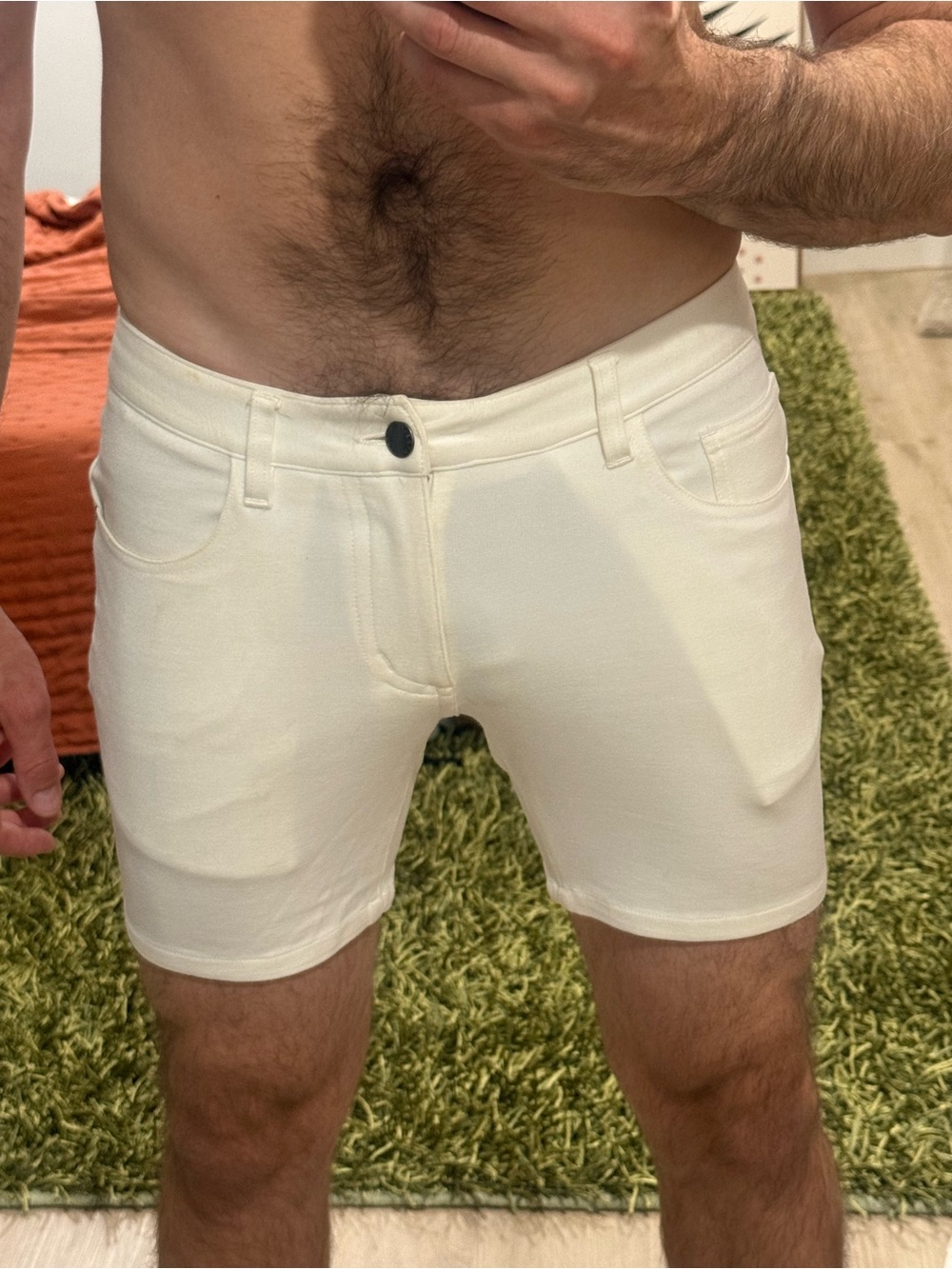 Men's Stretch Flat-Front Cream Shorts